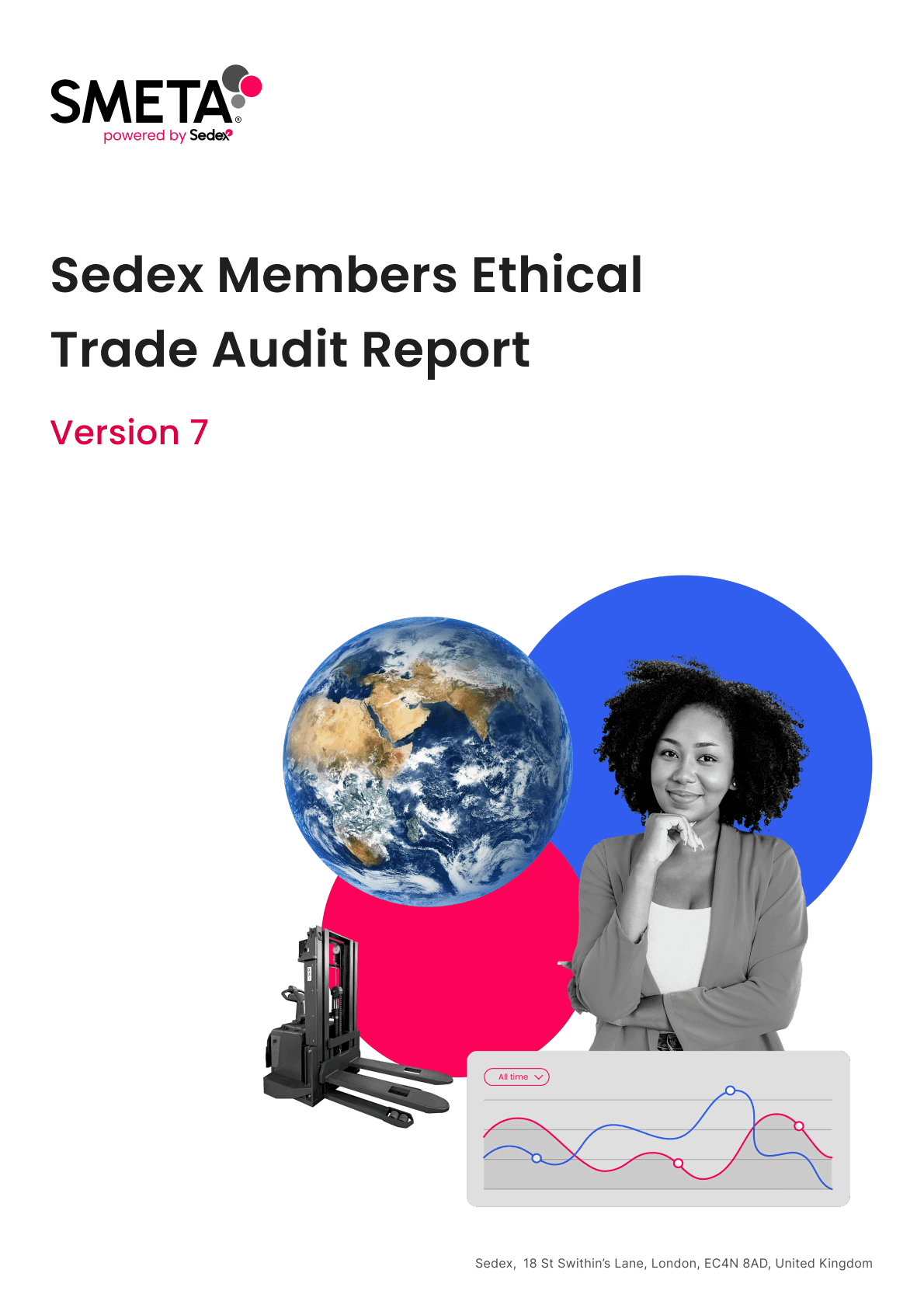 Sedex Members Ethical Trade Audit Report Version 7 cover with globe, woman, and forklift.